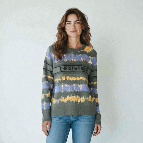 Christian Dior Tie-Dye Logo Sweater Green Blue FR40 / US8 Excellent - Picture 2 of 8